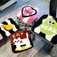 Cartoon Flocking Tufted Seat Cushion for Office, Students, Dining Chairs - Non-Slip Plush Pad