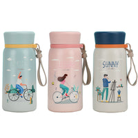 Cartoon Embossed Vacuum Insulated Water Bottle with Handle for Students and Commuters