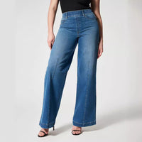 Women's High-Waist Elastic Washed Wide-Leg Denim Jeans