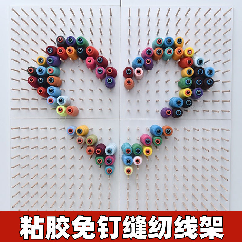 Wall-Mounted Thread Rack for Sewing Machine, Punch-Free Wooden Spool Holder for Garment Factories and Designers
