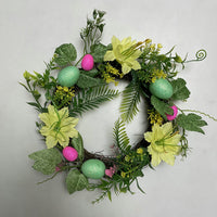 Artificial Bird Egg Wreath for Spring Easter, Green Leaf Garland Door Wall Decor