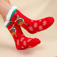 Christmas Reindeer Snowflake Fleece-Lined Non-Slip Winter Home Socks