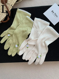 Camellia UV Protection Driving Gloves for Women, Breathable Cotton Touchscreen Sunscreen Gloves