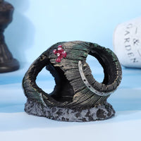 Resin Mossy Pebble Aquarium Ornament with Barrel Hideout