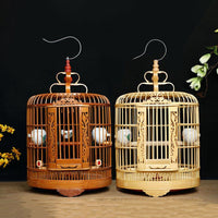 Large Engraved Bird Cage for Myna and Thrush, Complete Set with Bathing Cage, Carved Birdcage