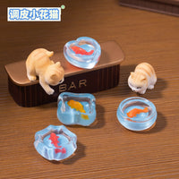 Cute Playful Fishing Cat Figurine Miniature for Dollhouse DIY Decor and Desktop Ornament