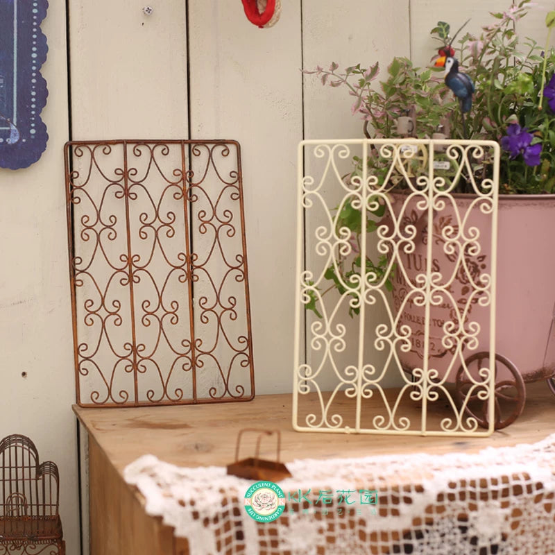 INS Vintage Iron Window Grille Ornament Miniature Dollhouse Garden Decor