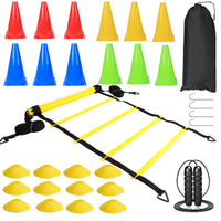 Agility Ladder Training Set with Disc Cones, Obstacle Barrels, and Hurdles for Soccer Speed & Agility Training