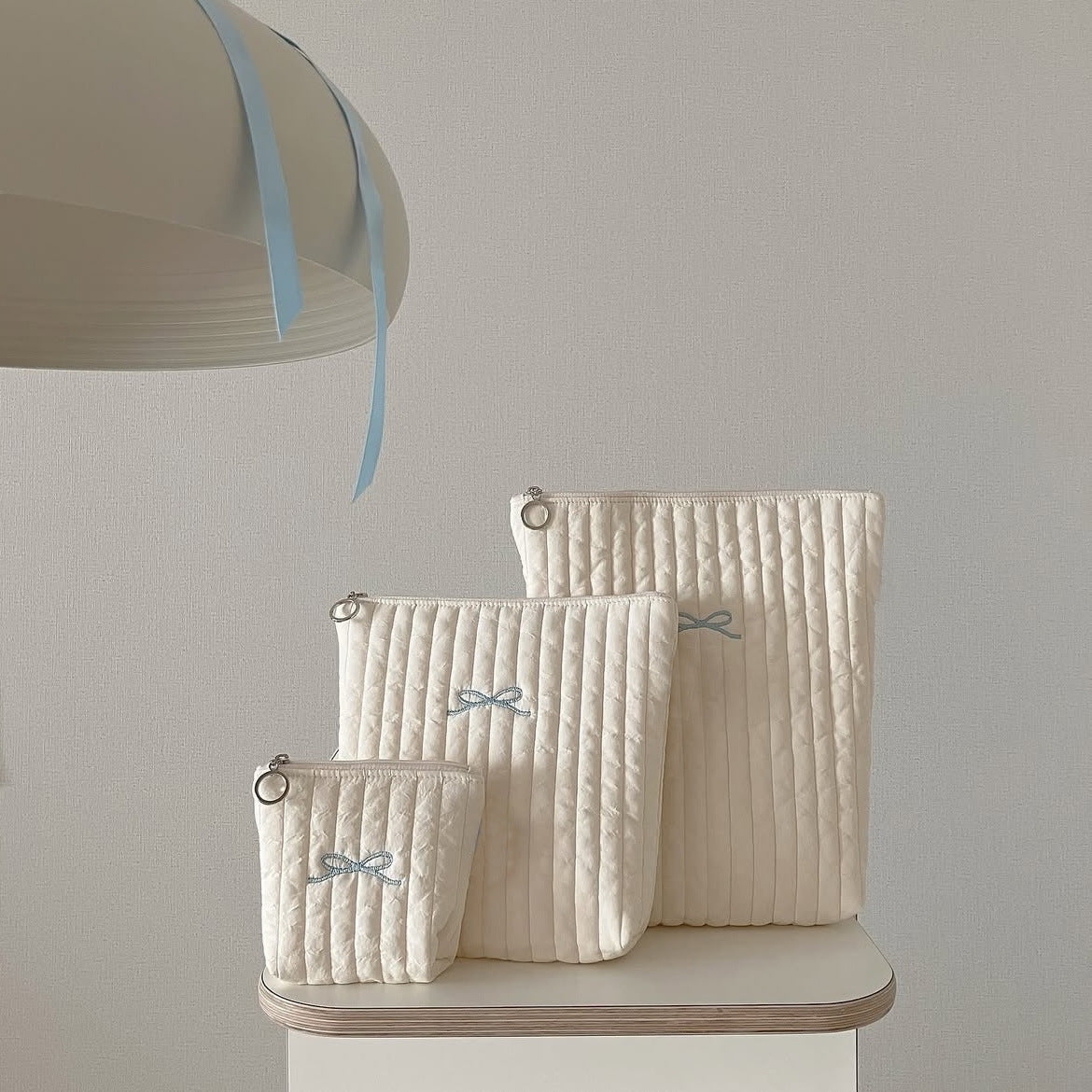 Ins Style Quilted Bowknot Storage Bag Set for Baby, Cosmetics & Travel