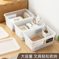 Stackable Desktop Storage Box with Lid - Clear Plastic Organizer for Office & Home