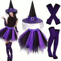 Adult Witch Costume Set with Hat, Dress, Stockings, and Sleeves for Halloween Cosplay