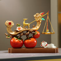 Deer and Persimmon Ruyi Ornament for New Home, Business Opening, or Wedding Gift