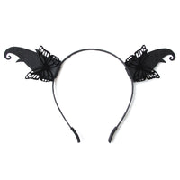 Halloween Black Elf Horn Headband Devil Horn Butterfly Hair Hoop Stage Performance Hair Accessory