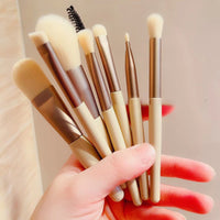 8-Piece Portable Makeup Brush Set for Beginners - Soft Bristle Eye Shadow, Foundation, Concealer Brushes with Aluminum Handles