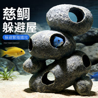 Aquarium Breeding Cave Decoration for Cichlids and Shrimp, Ceramic Hideaway Rock Ornament