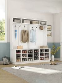 Vintage Entryway Hall Tree with Shoe Cabinet and Coat Rack, Large Capacity Storage for Entryway