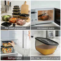 Food-Grade Stackable Plastic Food Storage Containers with Lids, 6-Piece Set for Refrigerator Organization