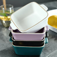 Nordic Simple Square Ceramic Baking Dish with Handles for Gratin, Pasta, and Salad