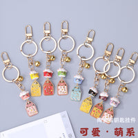 Ceramic Lucky Cat Bell Charm for Keys, Bags, and Car Decor
