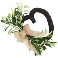 Artificial Olive Heart Bow Wreath for Front Door Decor