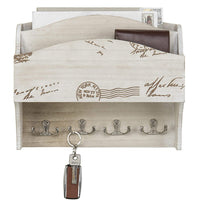 Nordic Retro Wooden Wall-Mounted Entryway Organizer with Hooks and Photo Display Shelf