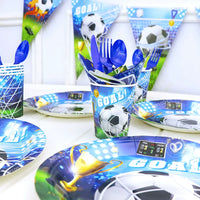Soccer Theme Party Tableware Set - Tablecloth, Napkins, Plates for World Cup Kids Birthday Decorations and Graduation
