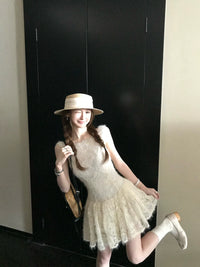 Skk Store Pear Blossom Dream Heavy Embroidered Lace Sleeveless Dress