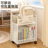 Rolling Under-Desk Bookshelf with Storage Basket for Students, Multi-layer Mobile Bookcase