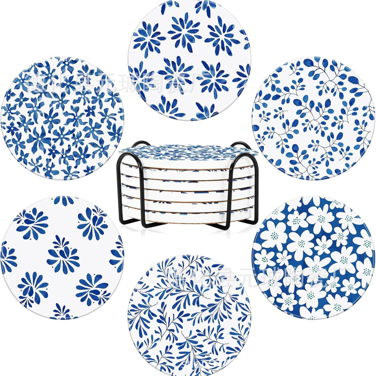 Ceramic Floral Coasters for Drinks - Absorbent, Non-Slip Coffee Mug Mats