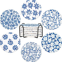 Ceramic Floral Coasters for Drinks - Absorbent, Non-Slip Coffee Mug Mats