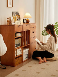 Solid Wood Narrow Bookshelf Storage Cabinet with Adjustable Shelves