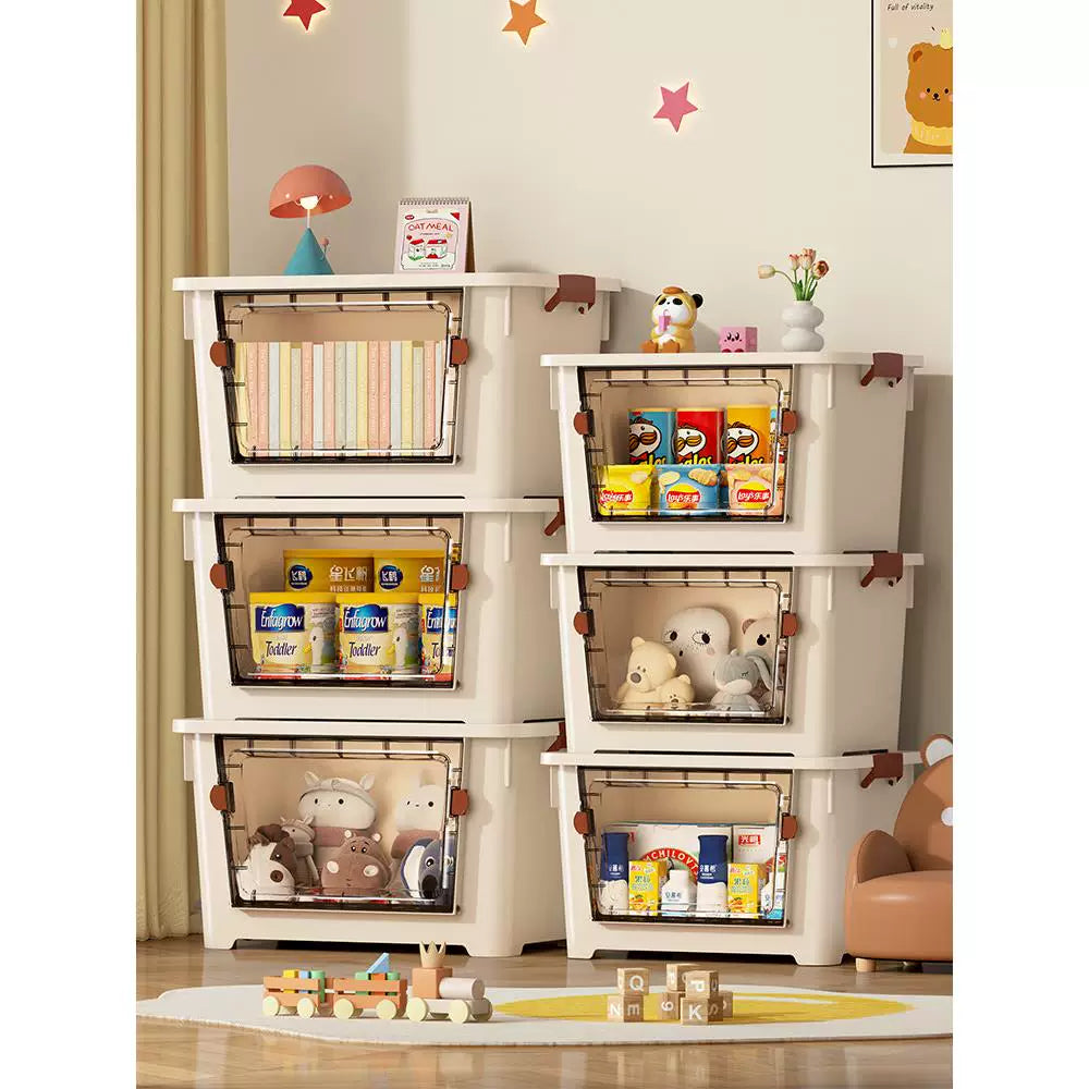 Front-Opening Storage Box with Lid for Toys, Snacks, and Home Organization