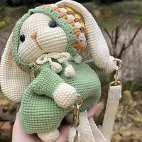 Hand-Crocheted Granny Square Big-Eared Rabbit DIY Knitting Material Kit for Shoulder/Backpack