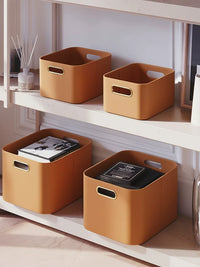 PU Leather Desktop Storage Box Set with Lid, Cosmetic Organizer, Snack Basket