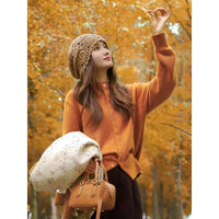 Women's Korean Style Stand Collar Knit Sweater & High-Waist Cropped Pants Two-Piece Set