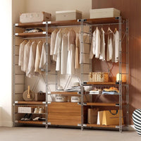 Freestanding Carbon Steel Garment Rack with Adjustable Shelves for Bedroom and Wardrobe