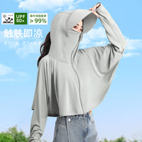 Women's Ice Silk Sun Protection Hoodie with Face Mask, UV Protection Lightweight Jacket for Summer