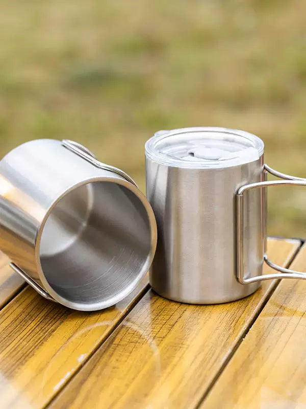 304 Stainless Steel Folding Cup Double-Layer Insulated Mug for Outdoor Camping Hiking Coffee