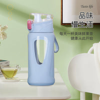 High-Temperature Resistant Glass Water Bottle with Bounce Lid - Large Capacity for Students, Sports, and Office