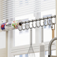 304 Stainless Steel Kitchen Utensil Hanging Rack with Movable Hooks, No-Drill Wall Mount for Spatulas and Spoons