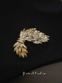 Wheat Ear Angel Wing Crystal Brooch for Coats and Suits