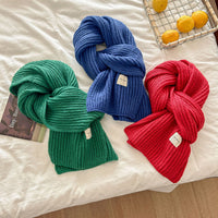 Korean Style Solid Color Knitted Scarf for Autumn/Winter, Versatile Warm Neck Warmer for Students & Couples