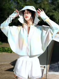 Women's UPF 50+ UV Protection Sun Cape with Ice Silk Fabric, Short Style