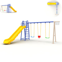 Outdoor Kids Slide and Swing Set with Net for Kindergarten and Playgrounds