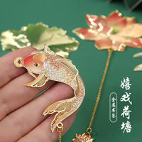 Dragonfly Lotus Metal Bookmark with Gift Box, Chinese Style Creative Souvenir for Students and Teachers