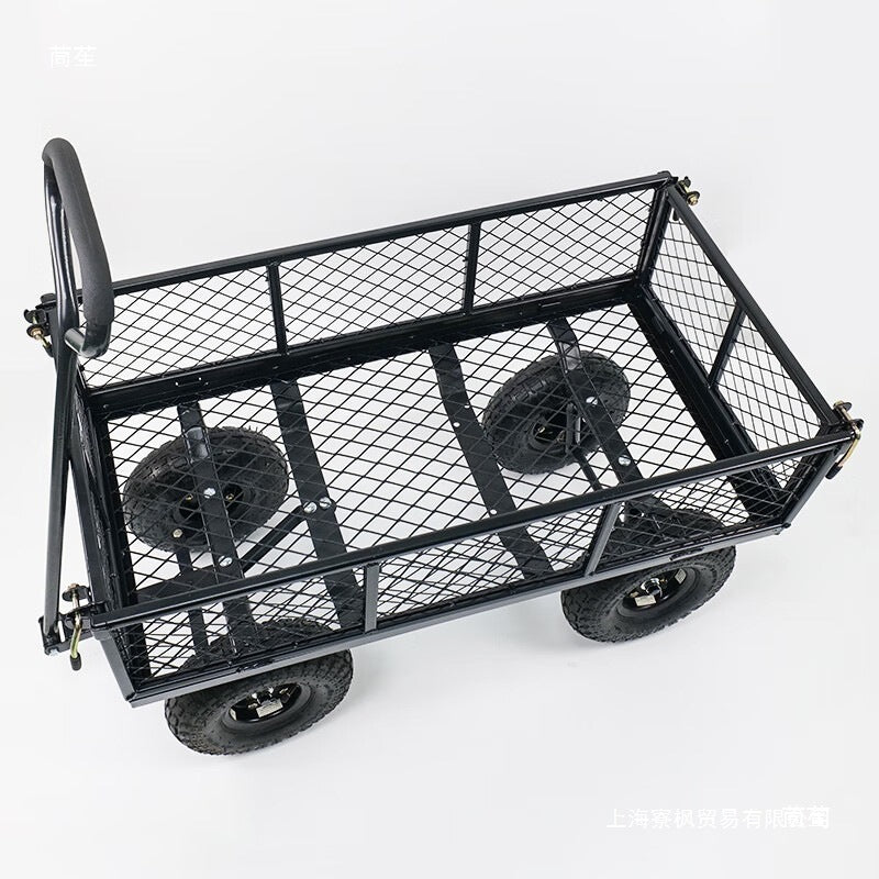 Heavy-Duty 4-Wheel Folding Utility Cart with Mesh Sides