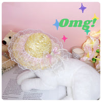 Pet Sun Hat for Cats and Small Dogs - Lace Straw Hat Headwear