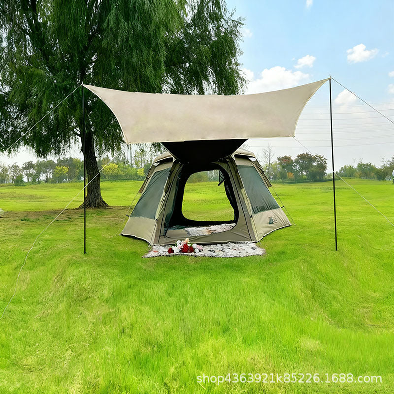 Automatic Hexagonal Pop-Up Camping Tent with Rainfly and Mosquito Net for Outdoor Activities