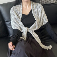 Ice Silk Hollow Knit Shawl Triangle Scarf for Women, Thin Sun Protection Air Conditioning Cover-up