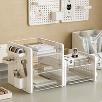 Desktop Pegboard Storage Box with 3-Tier Organizer for Stationery & Cosmetics
